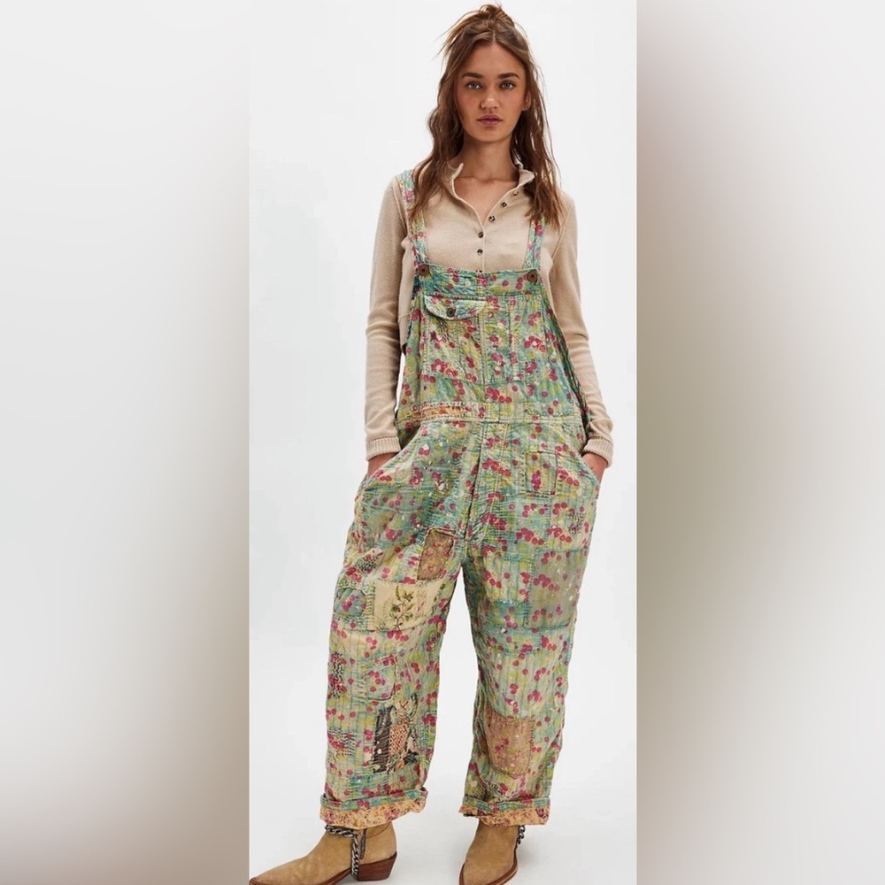 Magnolia Pearl cotton quilted strawberry love overalls
